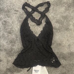 Princess Polly Black Lace Halter Top